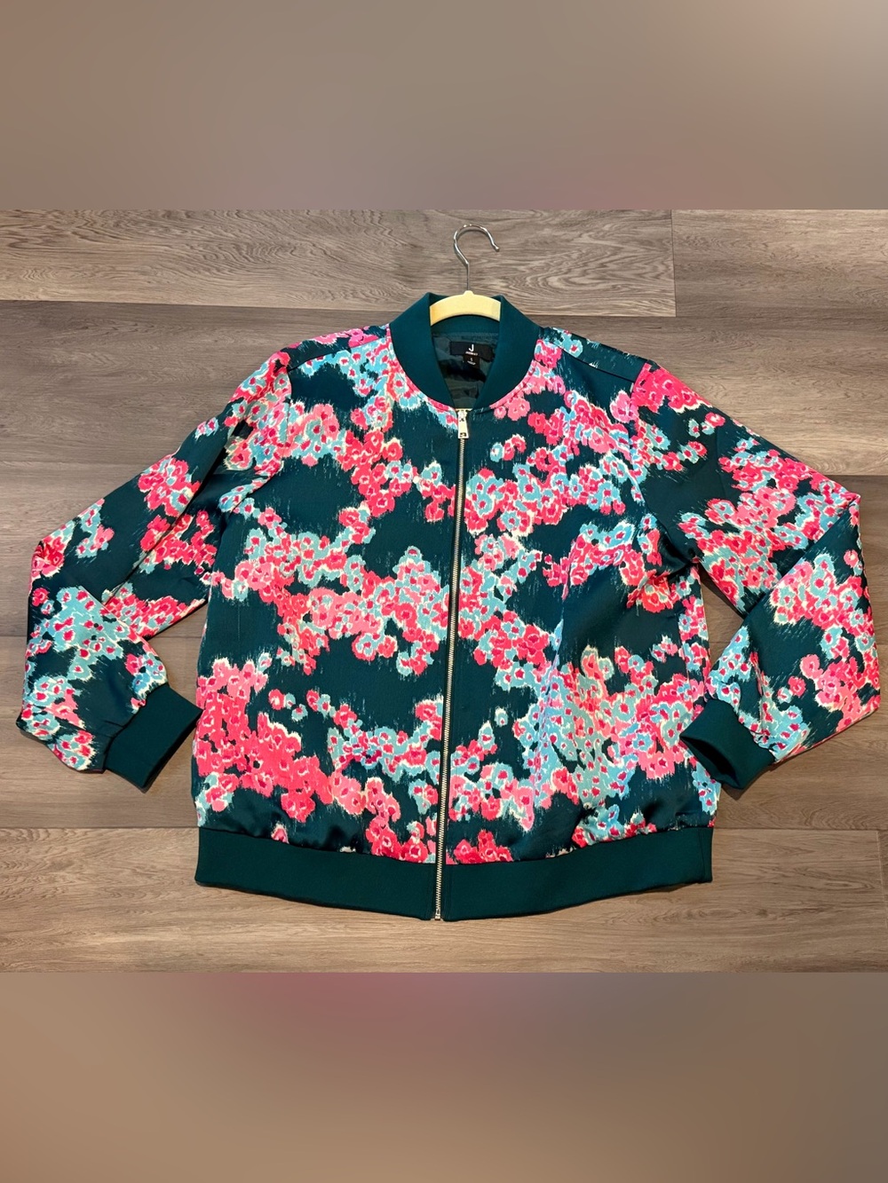 Jason Wu Silky Floral Bomber Jacket Pink Teal Blue Small